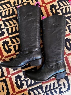Frye Black Leather Knee-High Western Boots